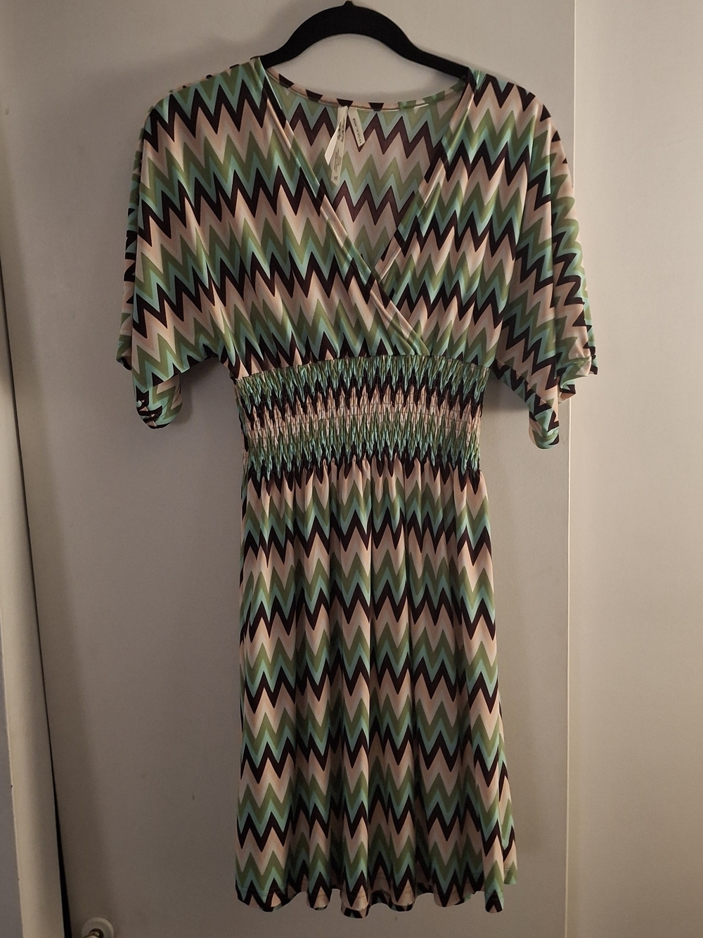 Cristinalove Women's Mint, Black and Cream Chevron Midi Dress